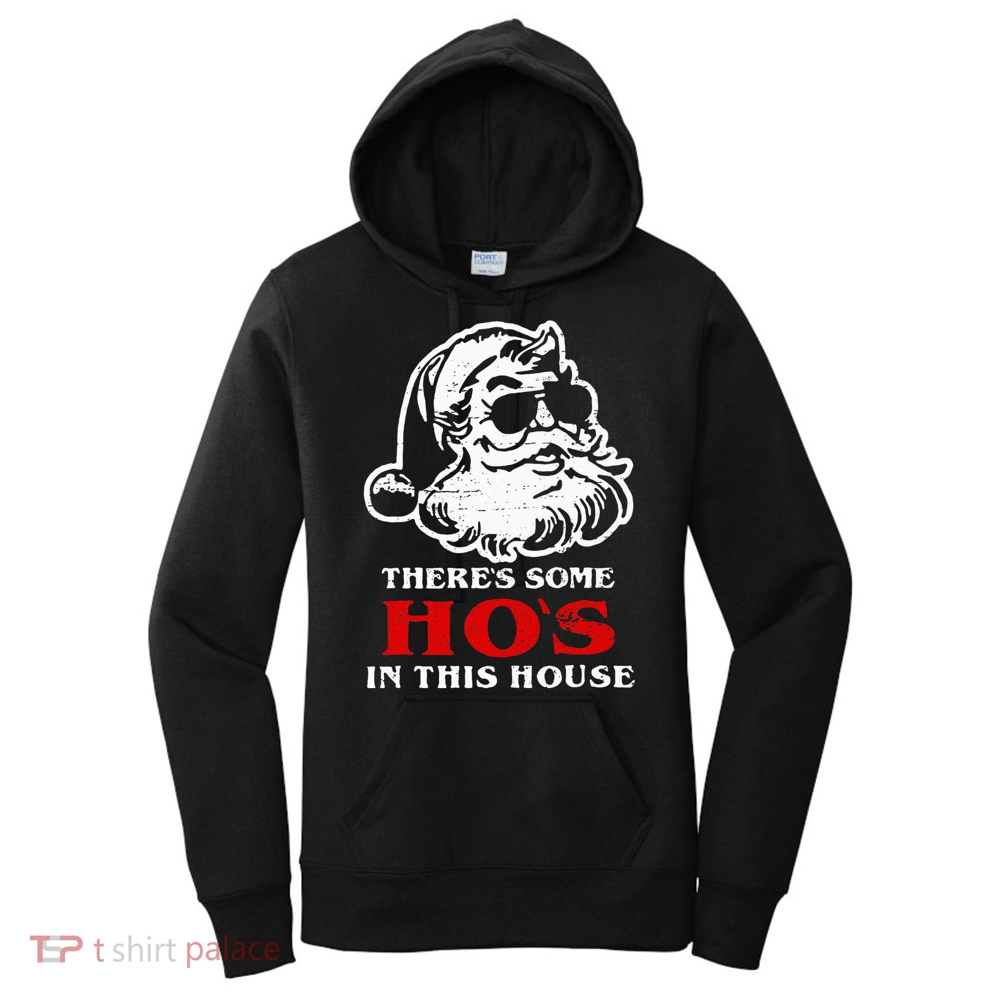 Theres Some Hos In This House Retro Santa Claus Christmas Women's Hoodie
