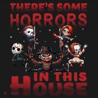 ThereS Some Horrors In This House Funny Horror Characters Gift T-Shirt thumb 7