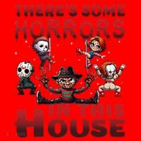 ThereS Some Horrors In This House Funny Horror Characters Gift Santa Hat thumb 1