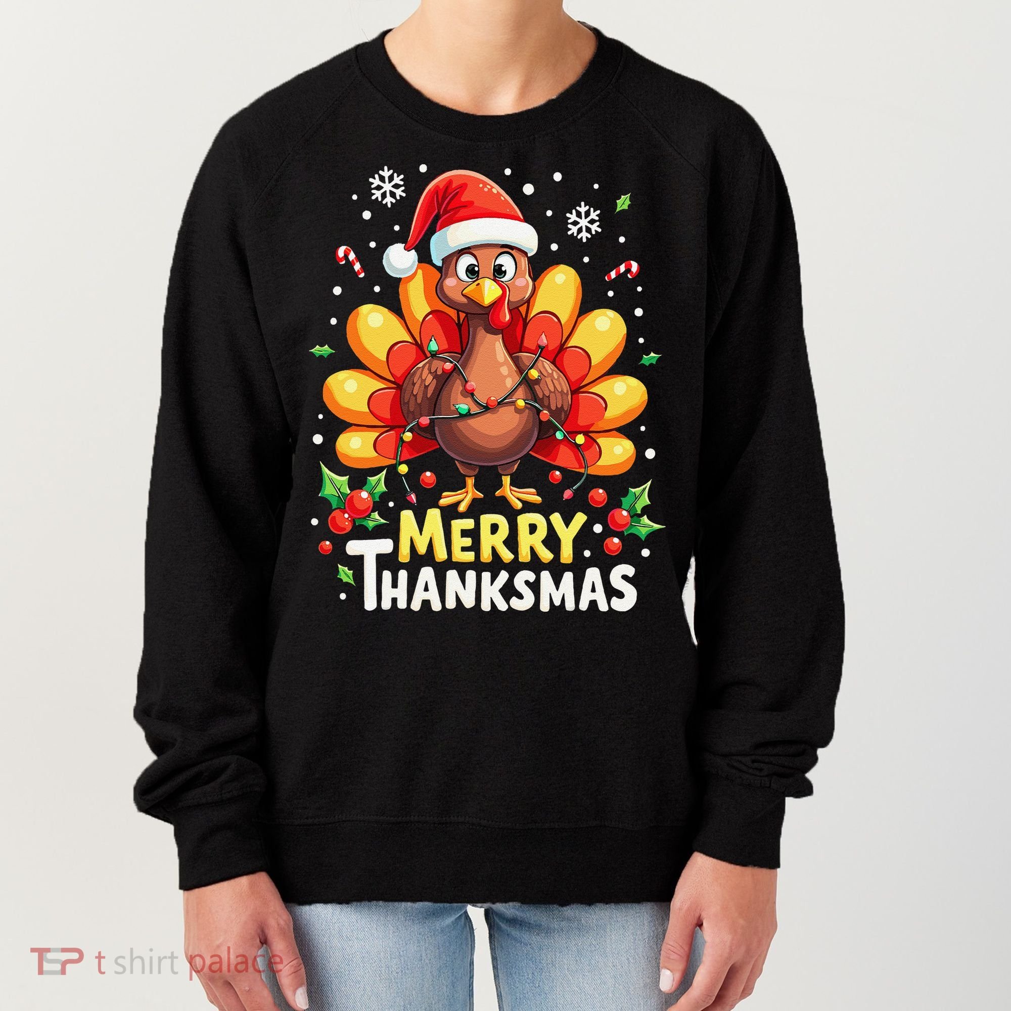 Turkey Santa Happy Merry Thanksmas Thanksgiving Christmas Women's Sweatshirt