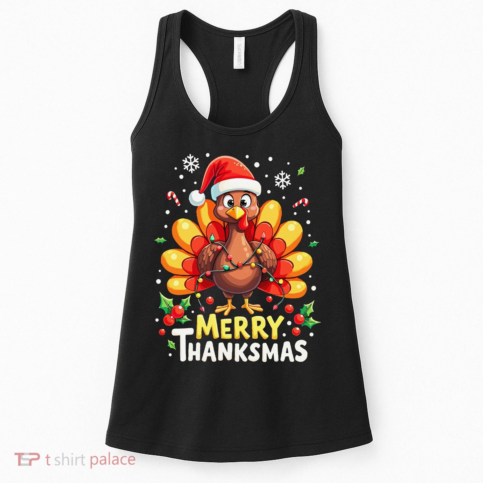 Turkey Santa Happy Merry Thanksmas Thanksgiving Christmas Women's Tank Top