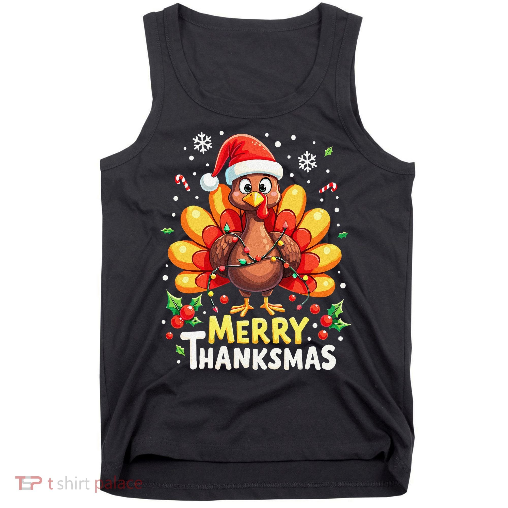 Turkey Santa Happy Merry Thanksmas Thanksgiving Christmas Tank Top