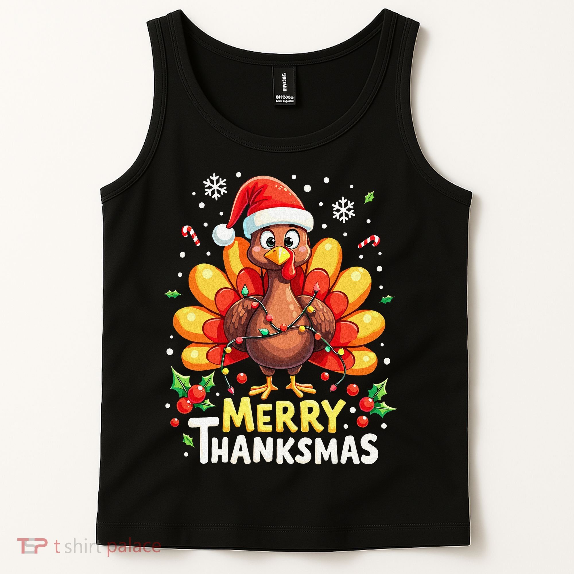 Turkey Santa Happy Merry Thanksmas Thanksgiving Christmas Tank Top