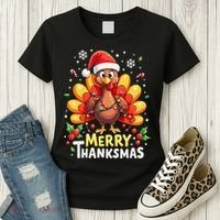 Turkey Santa Happy Merry Thanksmas Thanksgiving Christmas Women's T-Shirt thumb 3