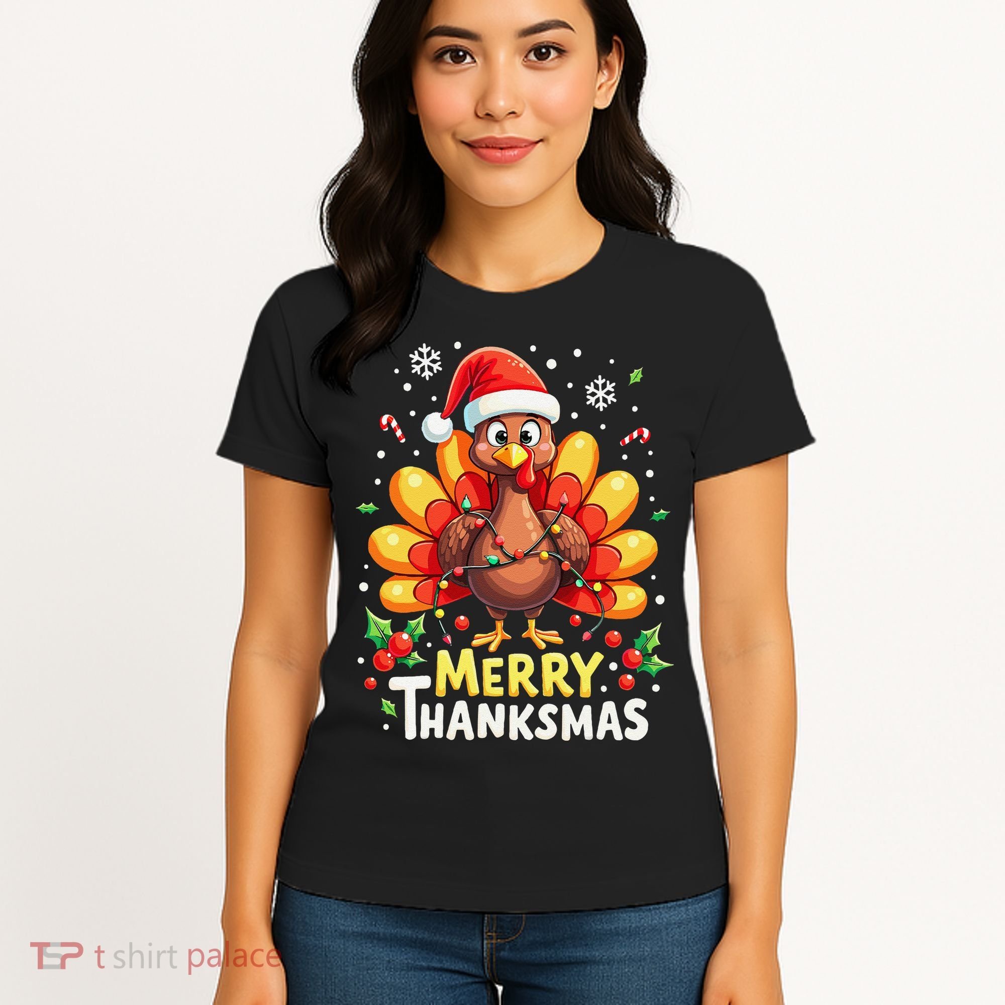 Turkey Santa Happy Merry Thanksmas Thanksgiving Christmas Women's T-Shirt