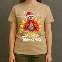 Turkey Santa Happy Merry Thanksmas Thanksgiving Christmas T-Shirt thumb 4