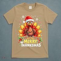 Turkey Santa Happy Merry Thanksmas Thanksgiving Christmas T-Shirt thumb 5