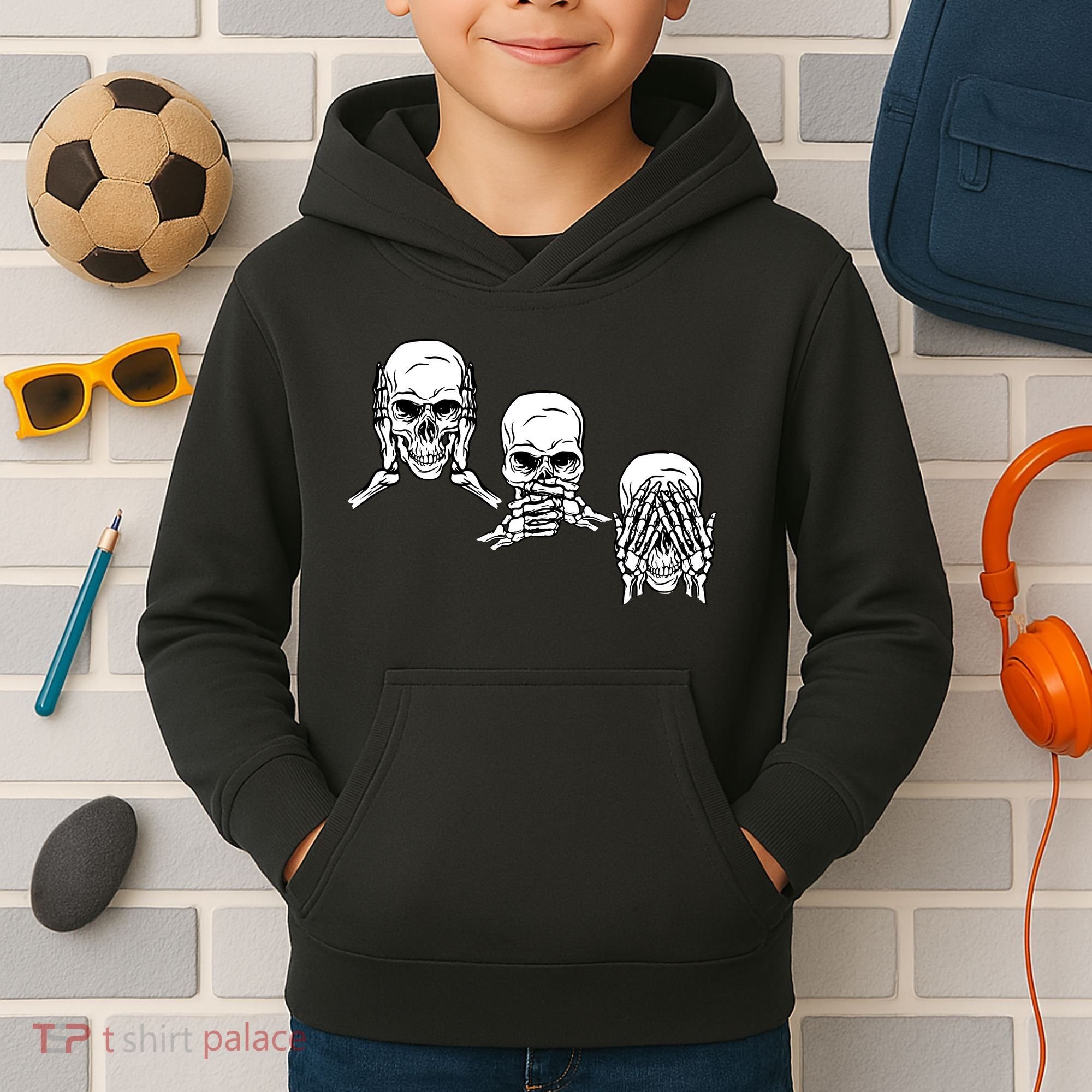 Three Skulls Head Kids Hoodie