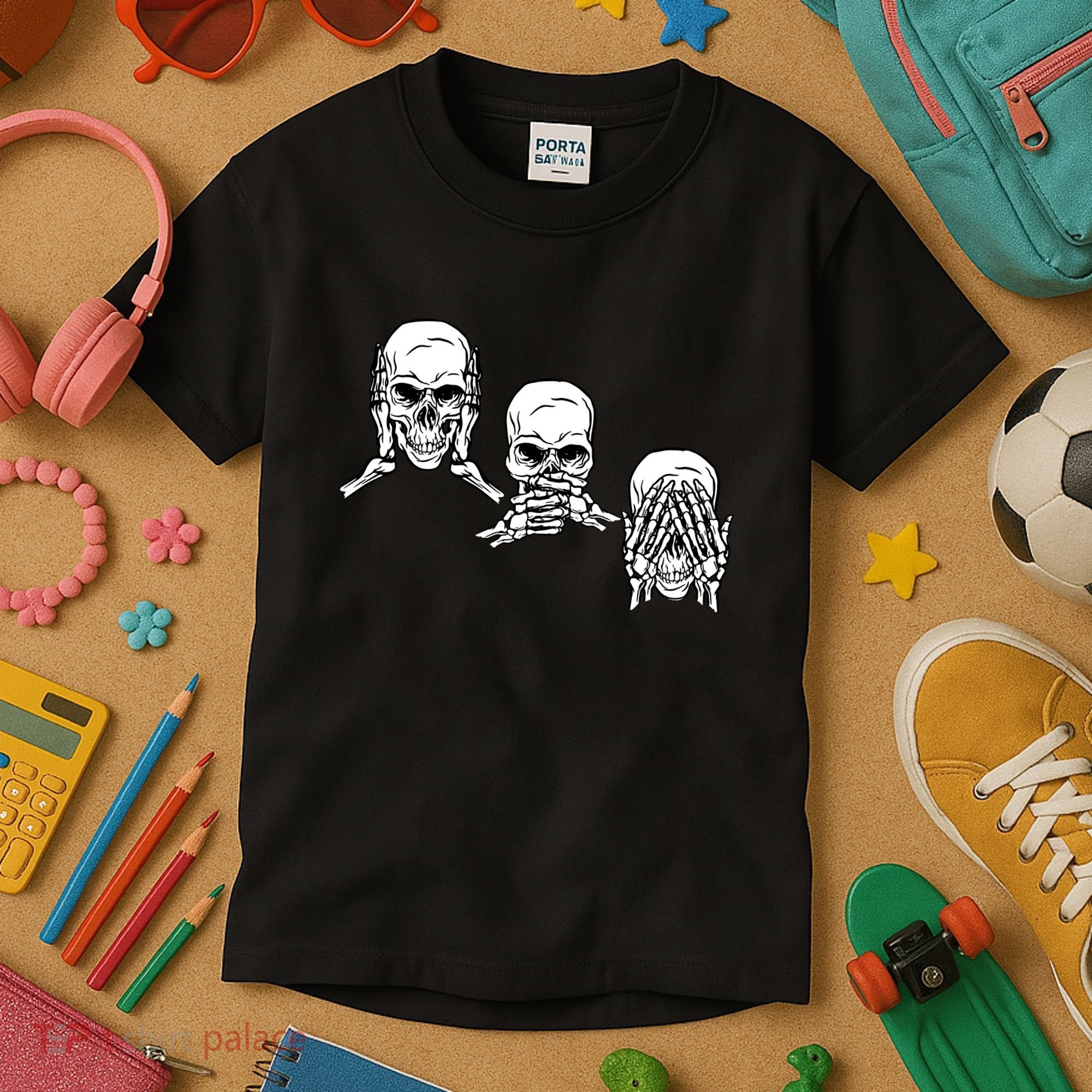 Three Skulls Head Kids T-Shirt