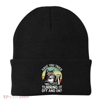 Tech Support Humor I Cat Tech Engineer I Computer It Guy Beanie