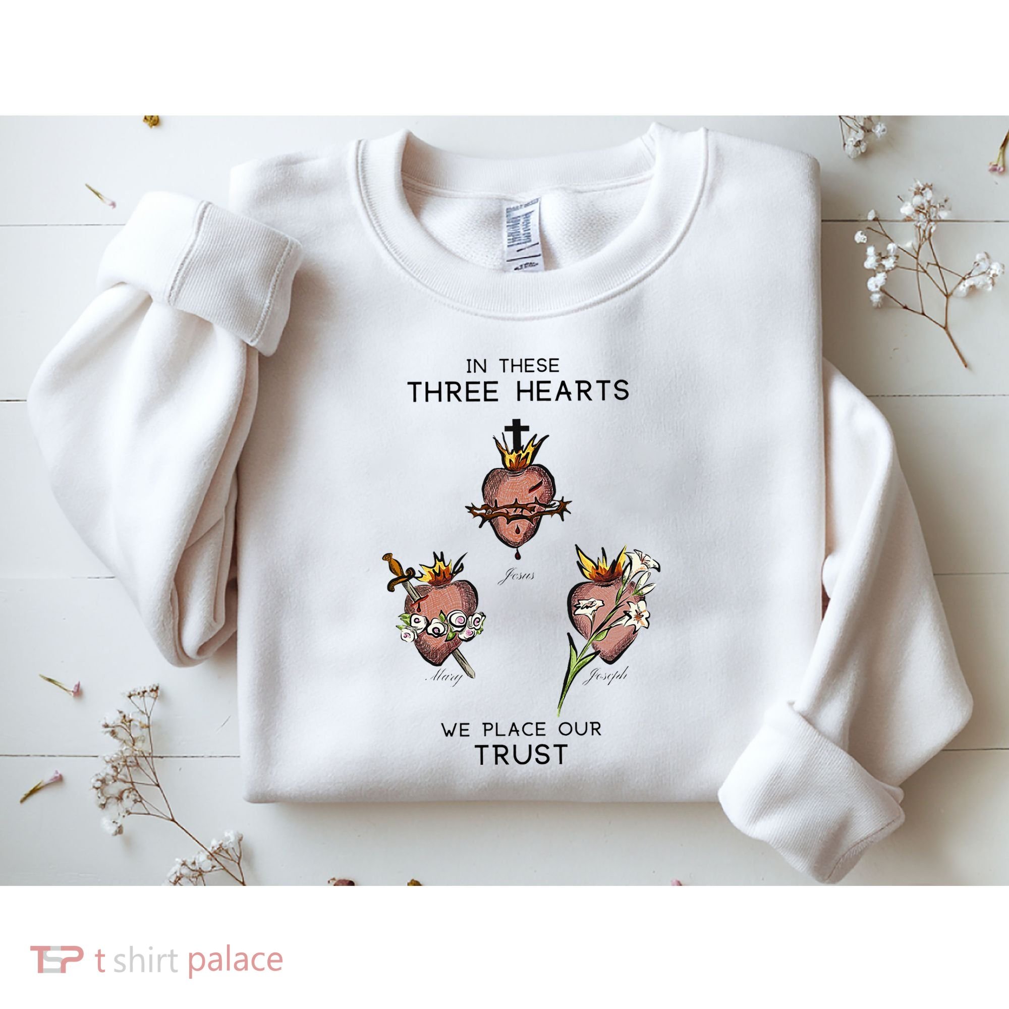 Three Sacred Hearts Of Jesus Mary Joseph Jmj Catholic Sweatshirt