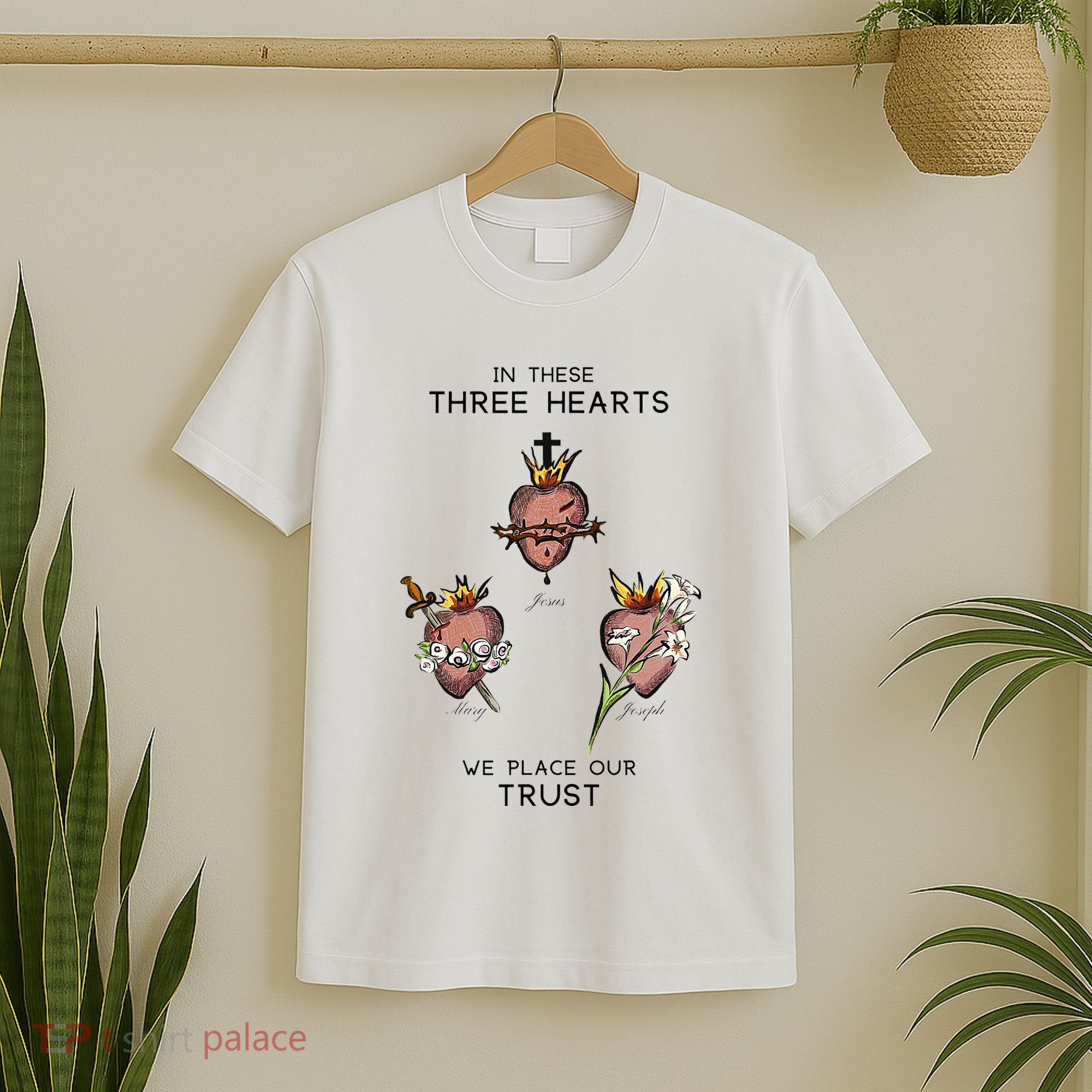 Three Sacred Hearts Of Jesus Mary Joseph Jmj Catholic T-Shirt
