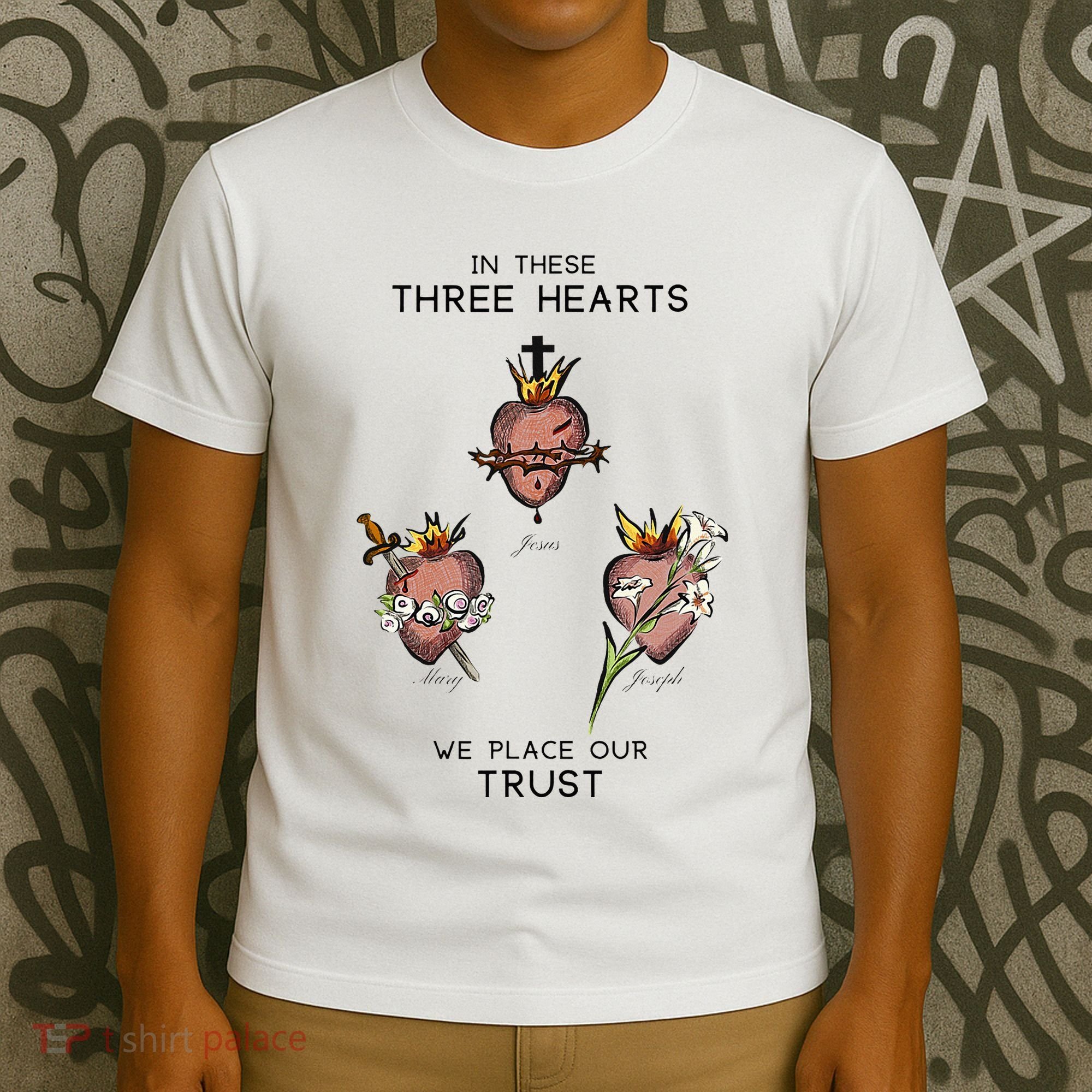 Three Sacred Hearts Of Jesus Mary Joseph Jmj Catholic T-Shirt