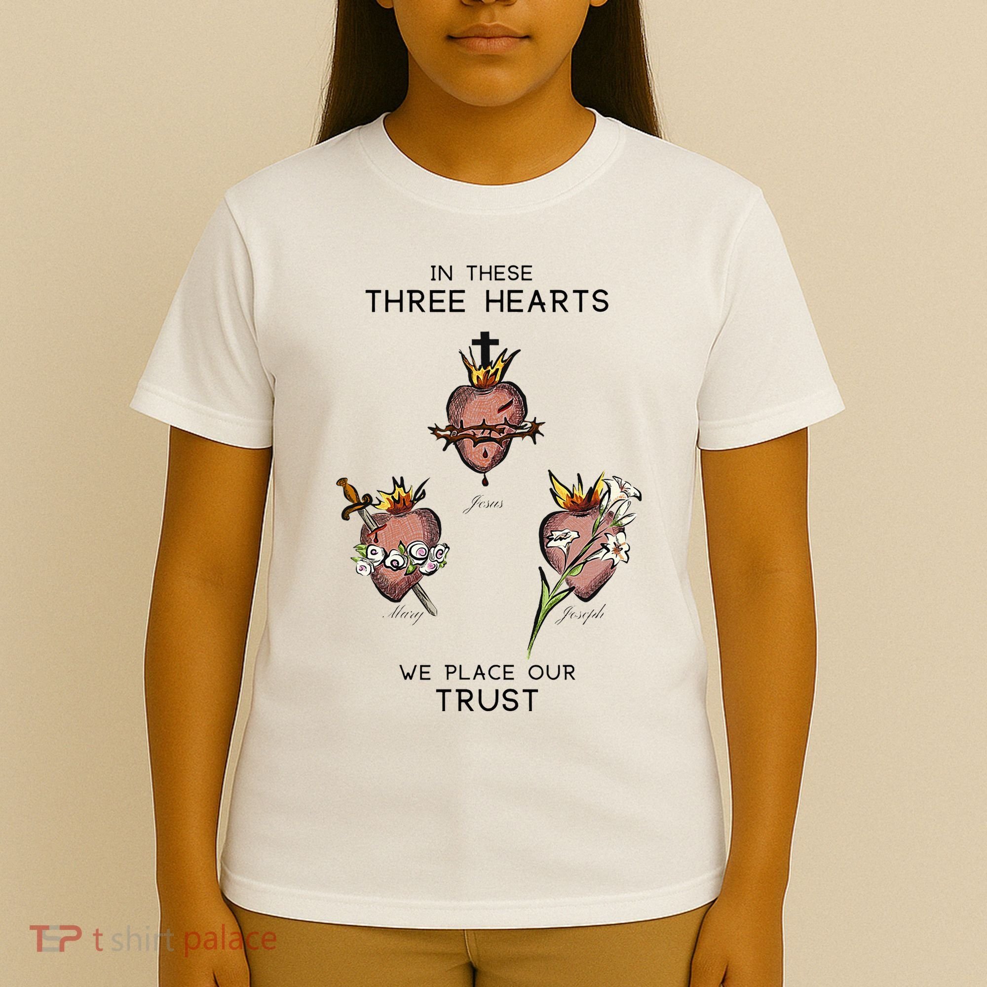 Three Sacred Hearts Of Jesus Mary Joseph Jmj Catholic T-Shirt