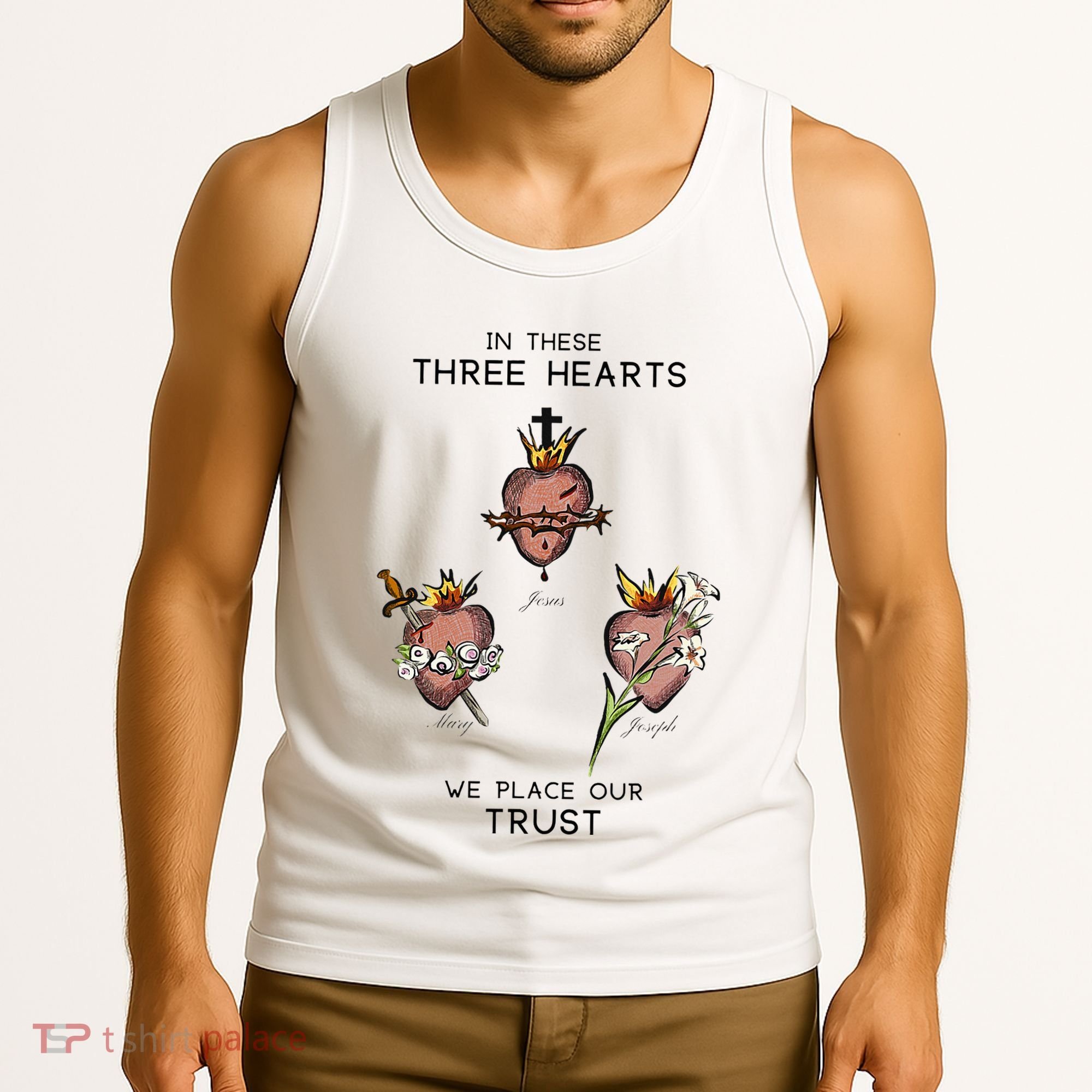 Three Sacred Hearts Of Jesus Mary Joseph Jmj Catholic Tank Top