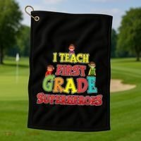 Teacher Superhero I Teach First Grade Superheroes Gift Golf Towel thumb 1