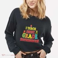 Teacher Superhero I Teach First Grade Superheroes Gift Cropped Pullover Crew thumb 2