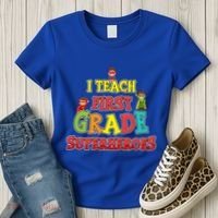 Teacher Superhero I Teach First Grade Superheroes Gift Women's T-Shirt thumb 3