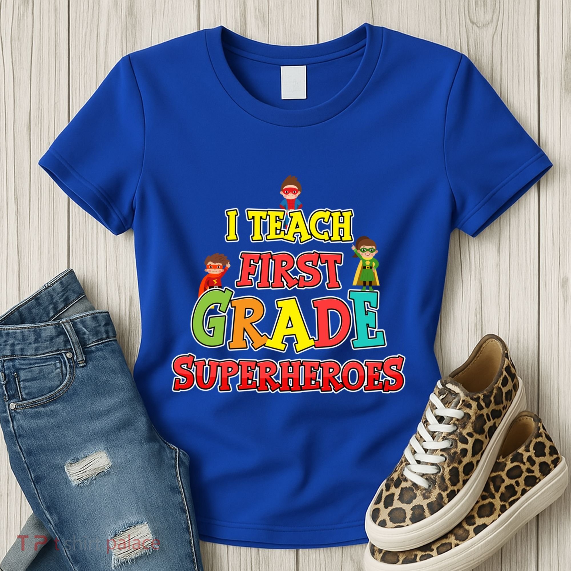 Teacher Superhero I Teach First Grade Superheroes Gift Women's T-Shirt