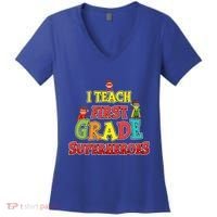 Teacher Superhero I Teach First Grade Superheroes Gift Women's V-Neck T-Shirt thumb 0