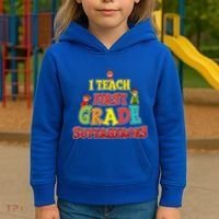 Teacher Superhero I Teach First Grade Superheroes Gift Kids Hoodie thumb 3