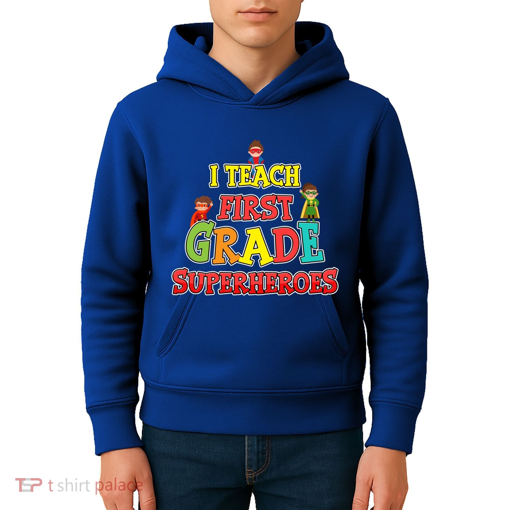 Teacher Superhero I Teach First Grade Superheroes Gift Kids Hoodie
