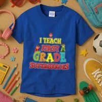 Teacher Superhero I Teach First Grade Superheroes Gift Kids T-Shirt thumb 3