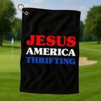 Thrift Shopping I Love Thrifting Jesus And Thrifting Golf Towel thumb 1