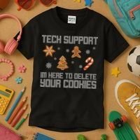 Tech Support I'm Here To Delete Your Cookies Funny Christmas Kids T-Shirt thumb 3