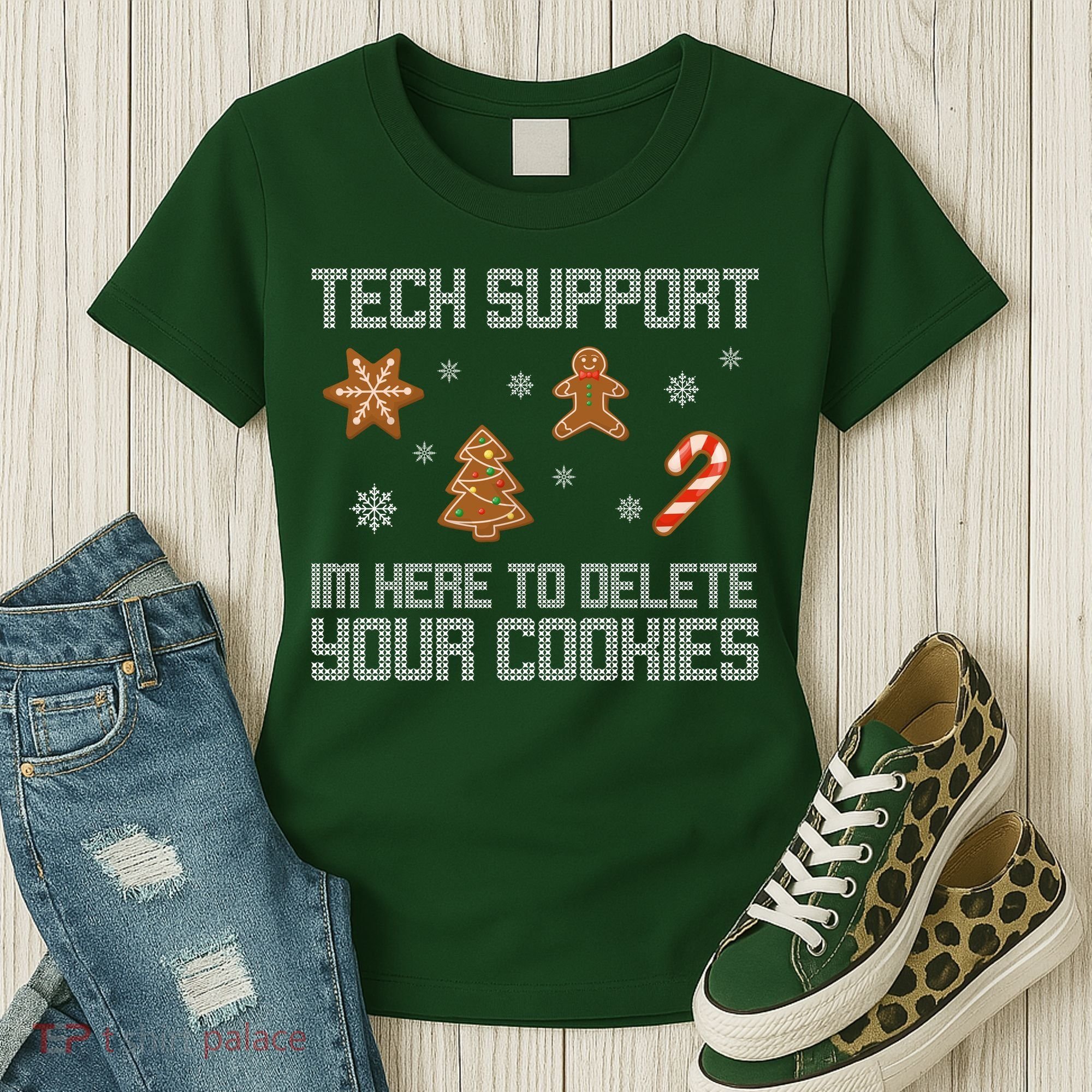 Tech Support I'm Here To Delete Your Cookies Funny Christmas Women's T-Shirt