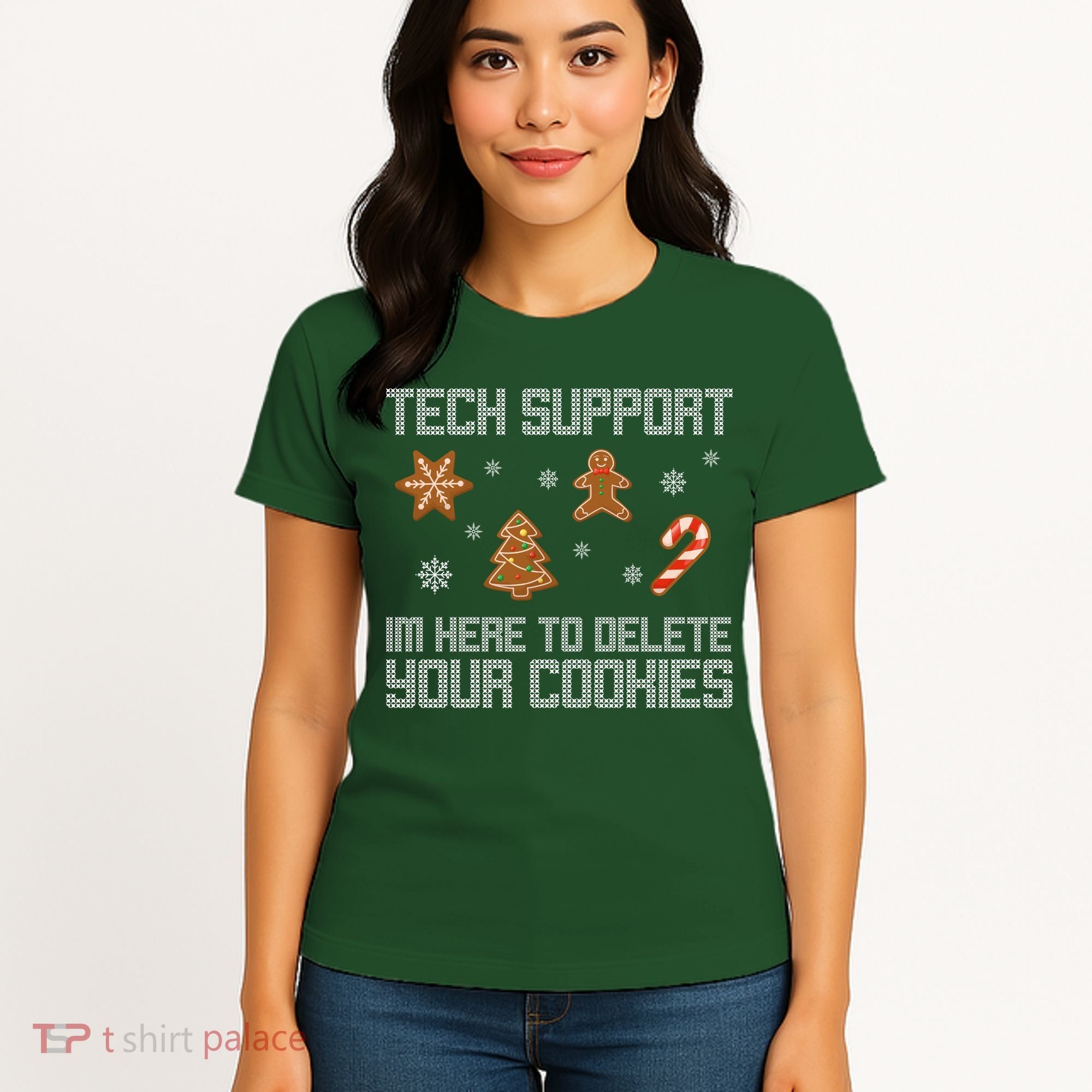 Tech Support I'm Here To Delete Your Cookies Funny Christmas Women's T-Shirt