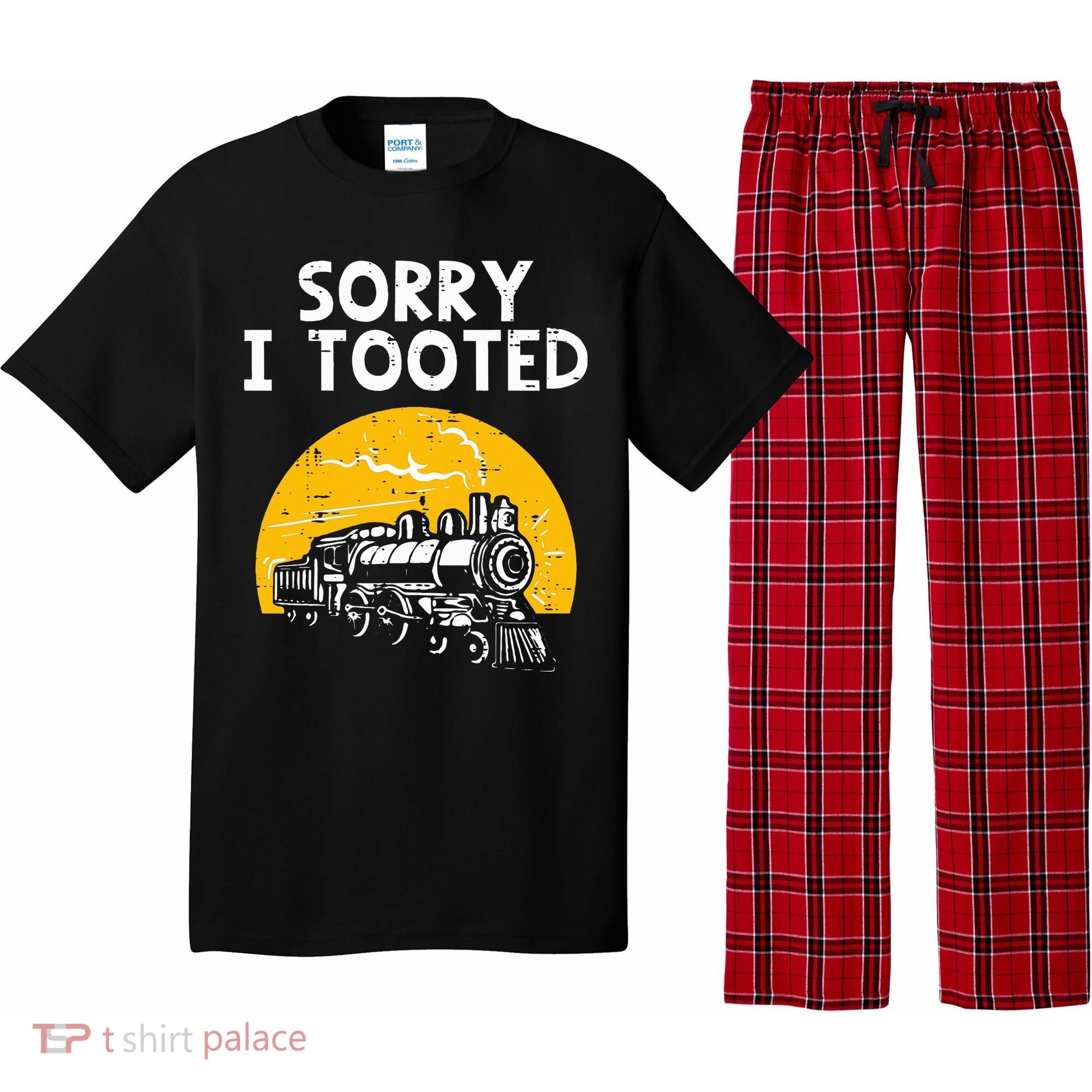 Train Sorry I Tooted Funny Locomotive Railroad Pajama Set