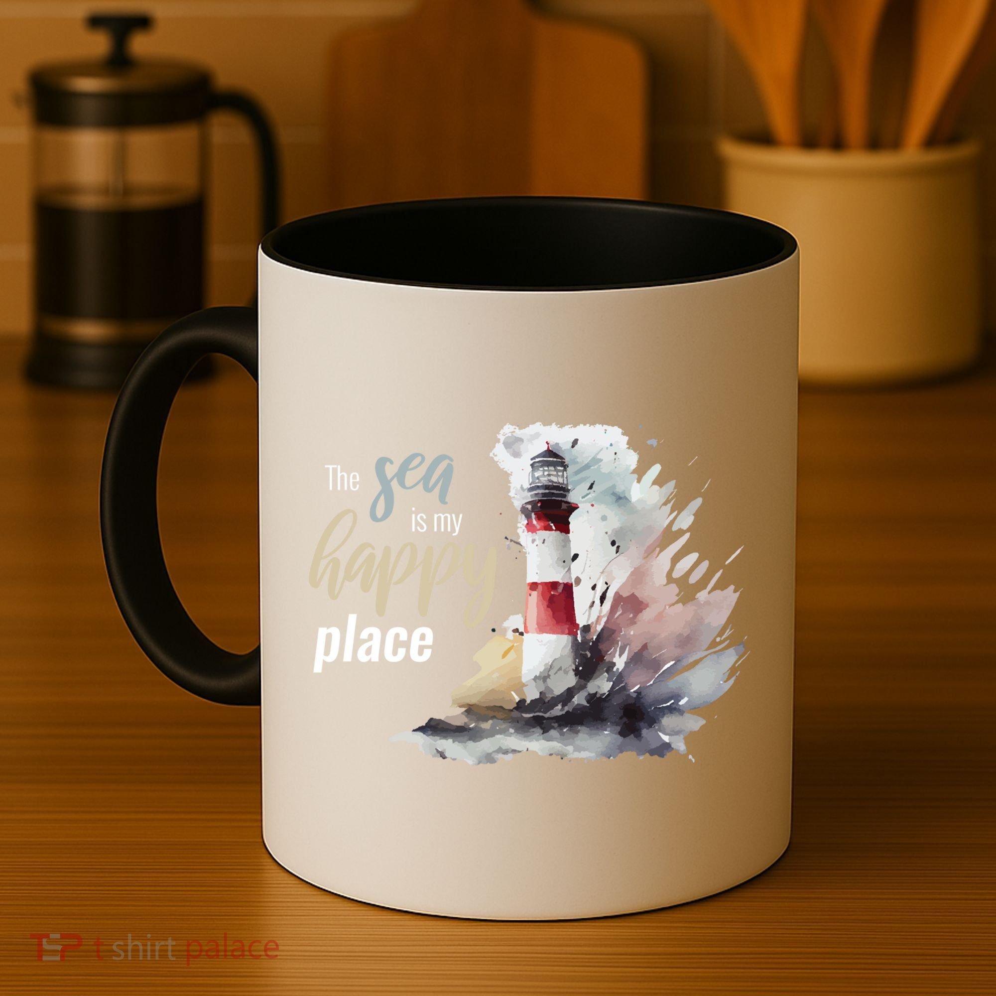 The Sea Is My Happy Place I Beach Lighthouses Coast Summer Cool Gift Coffee Mug