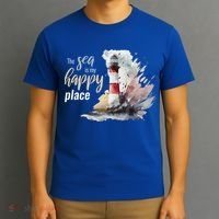 The Sea Is My Happy Place I Beach Lighthouses Coast Summer Cool Gift T-Shirt thumb 3