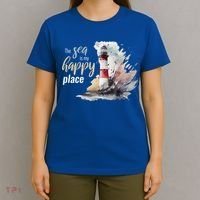 The Sea Is My Happy Place I Beach Lighthouses Coast Summer Cool Gift T-Shirt thumb 4