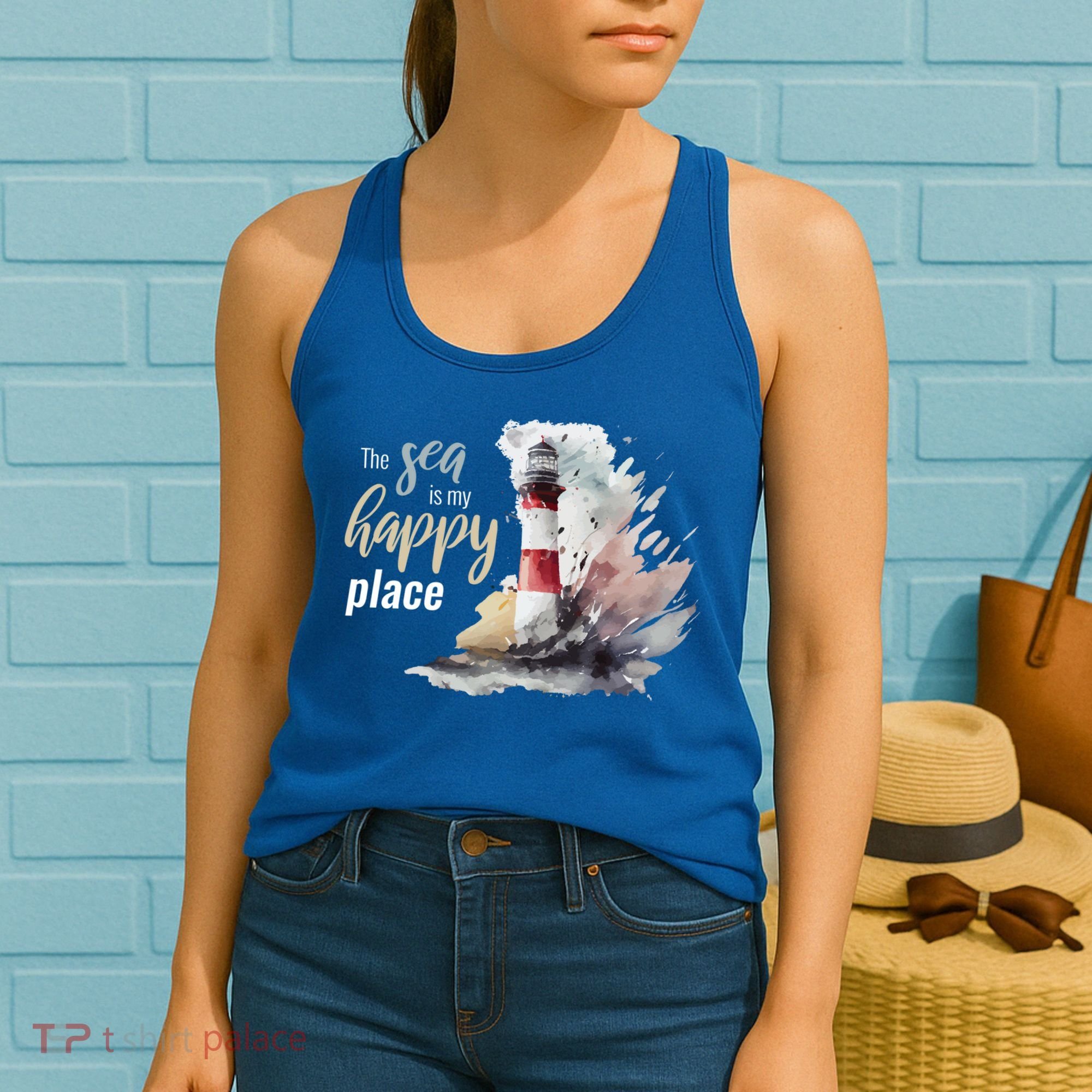 The Sea Is My Happy Place I Beach Lighthouses Coast Summer Cool Gift Women's Tank Top
