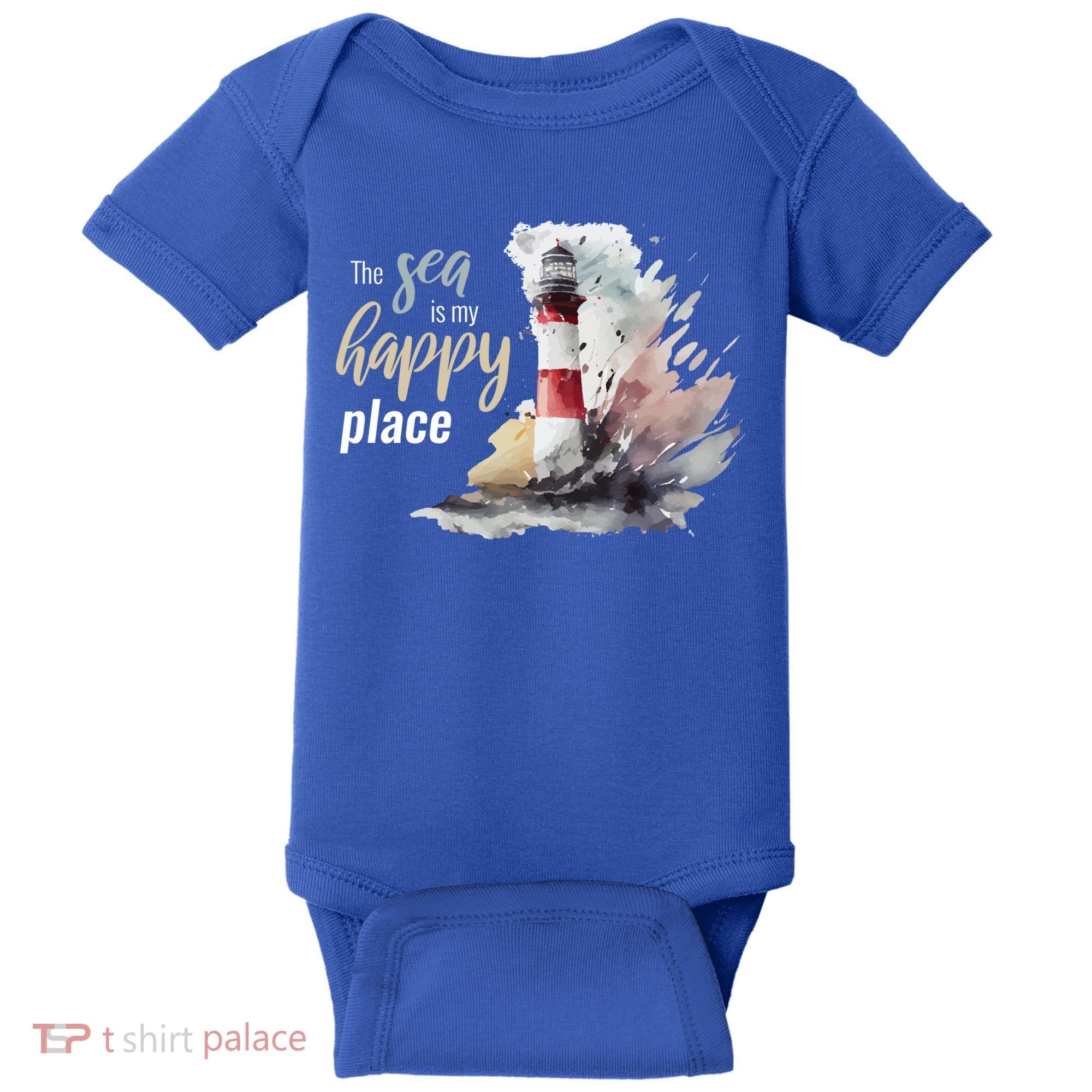 The Sea Is My Happy Place I Beach Lighthouses Coast Summer Cool Gift Baby Bodysuit