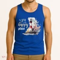 The Sea Is My Happy Place I Beach Lighthouses Coast Summer Cool Gift Tank Top thumb 3