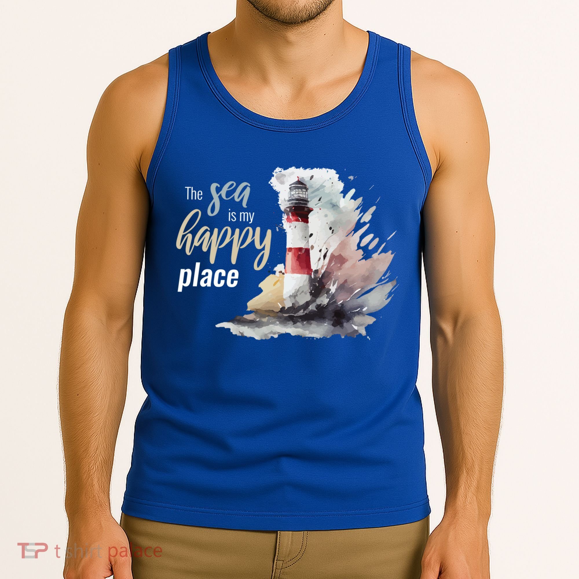 The Sea Is My Happy Place I Beach Lighthouses Coast Summer Cool Gift Tank Top