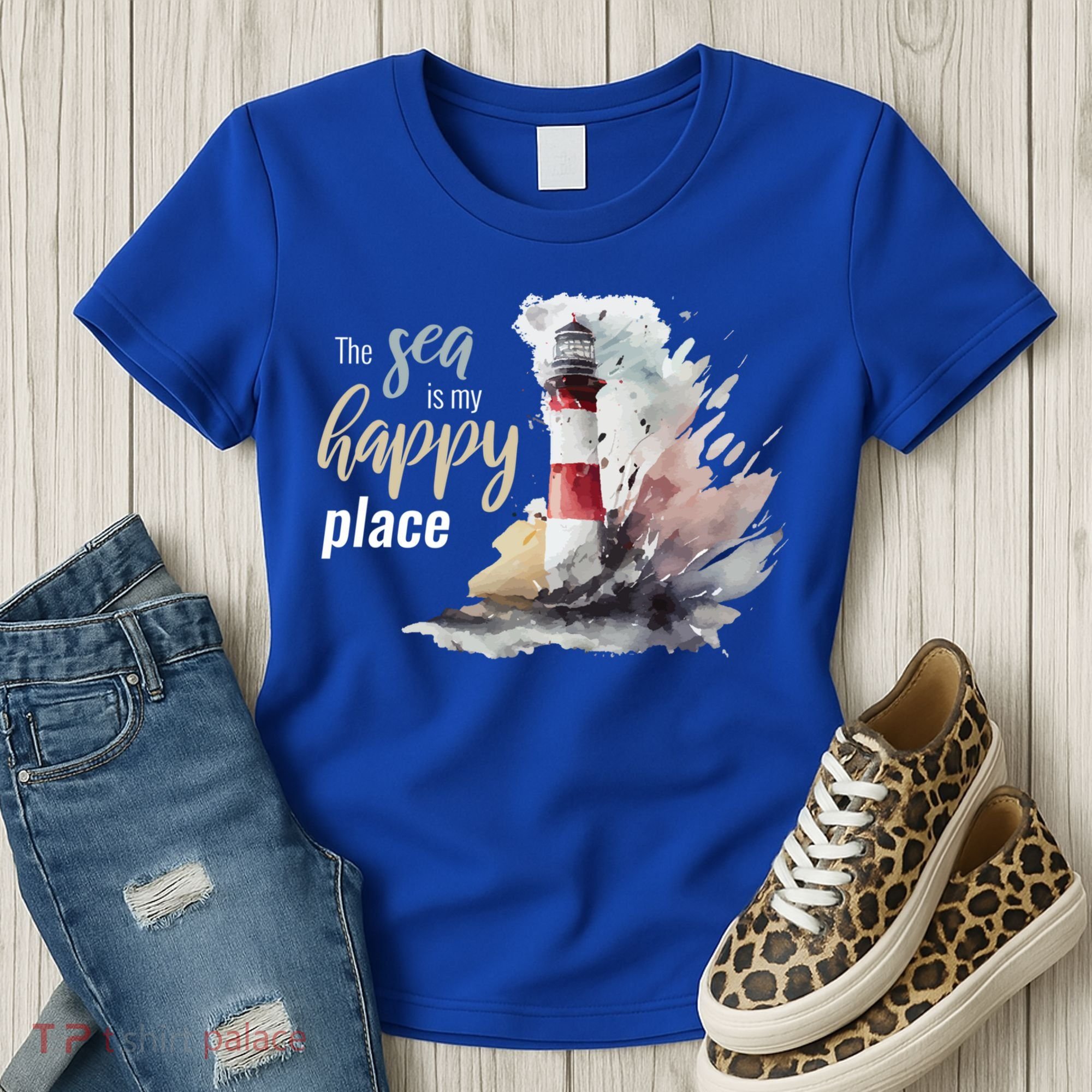 The Sea Is My Happy Place I Beach Lighthouses Coast Summer Cool Gift Women's T-Shirt