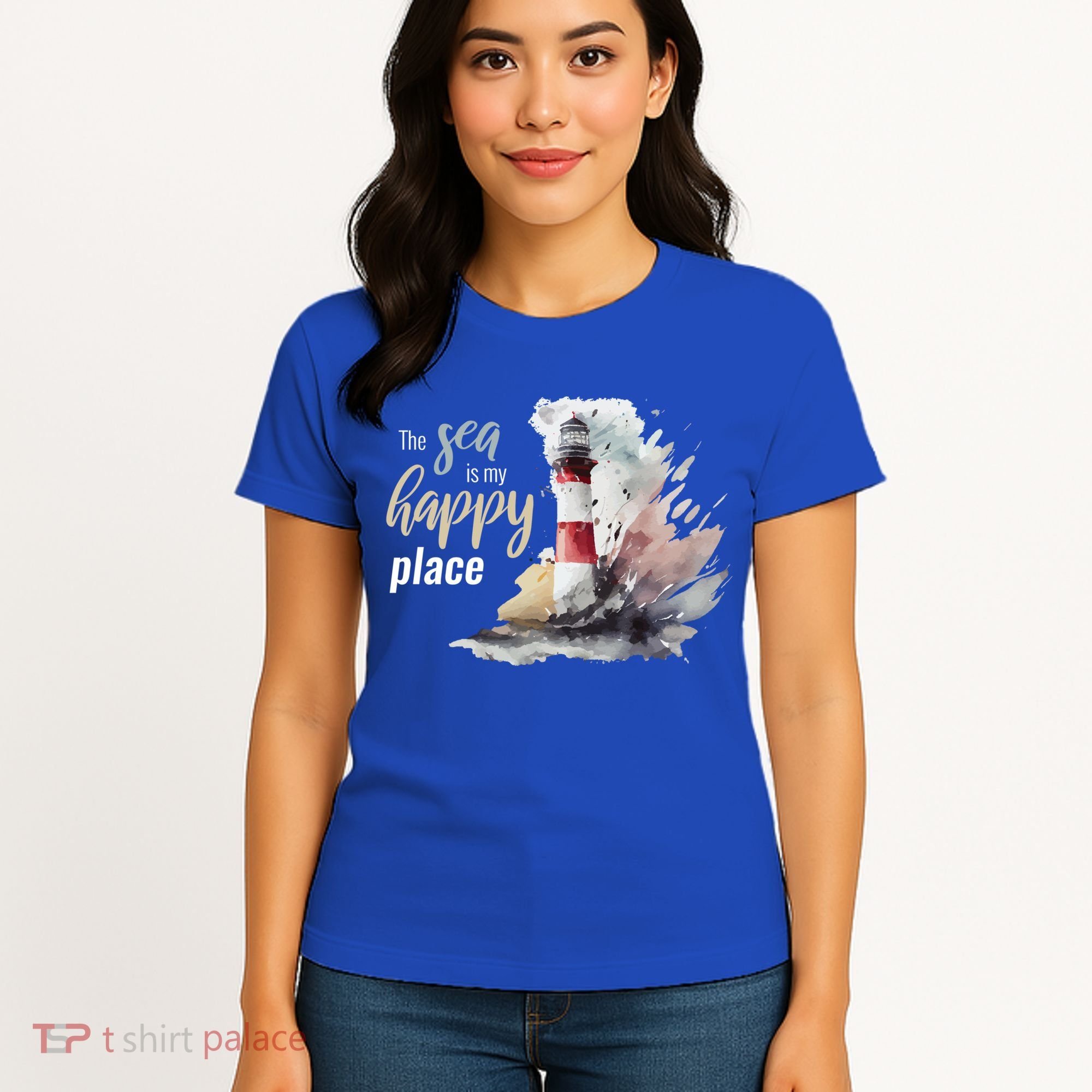 The Sea Is My Happy Place I Beach Lighthouses Coast Summer Cool Gift Women's T-Shirt