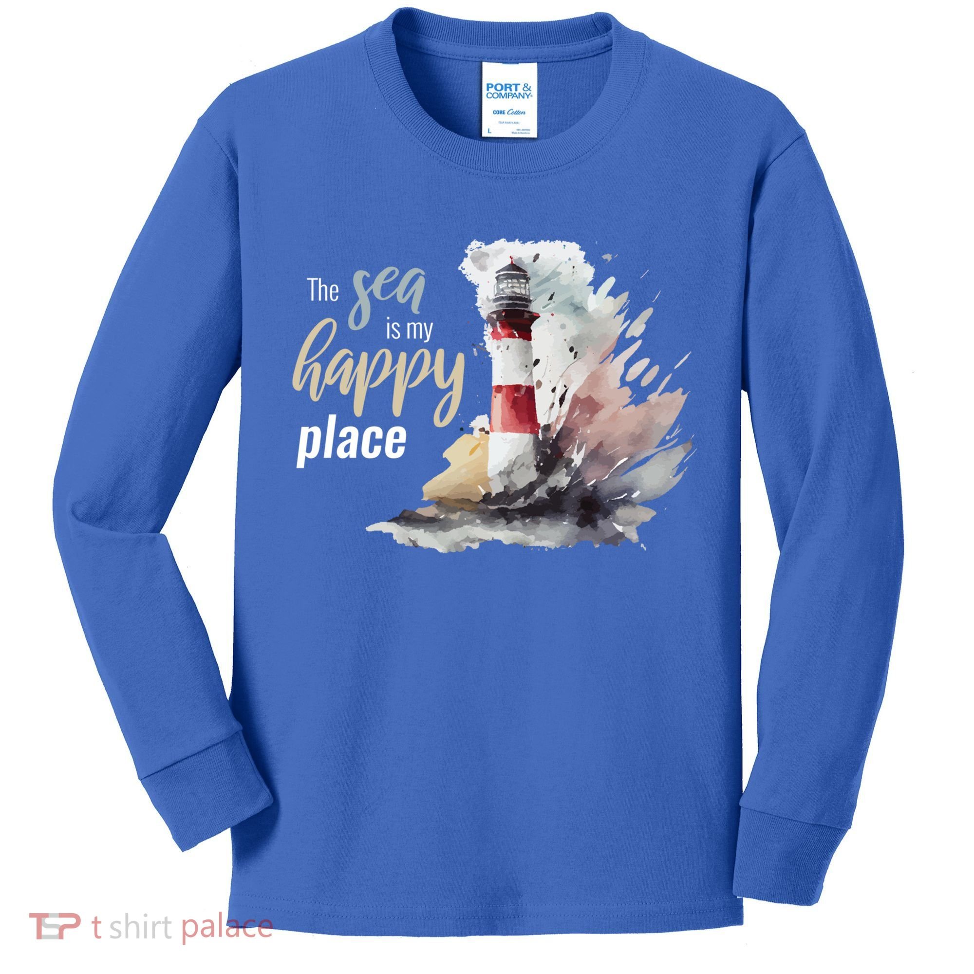 The Sea Is My Happy Place I Beach Lighthouses Coast Summer Cool Gift Kids Long Sleeve Shirt