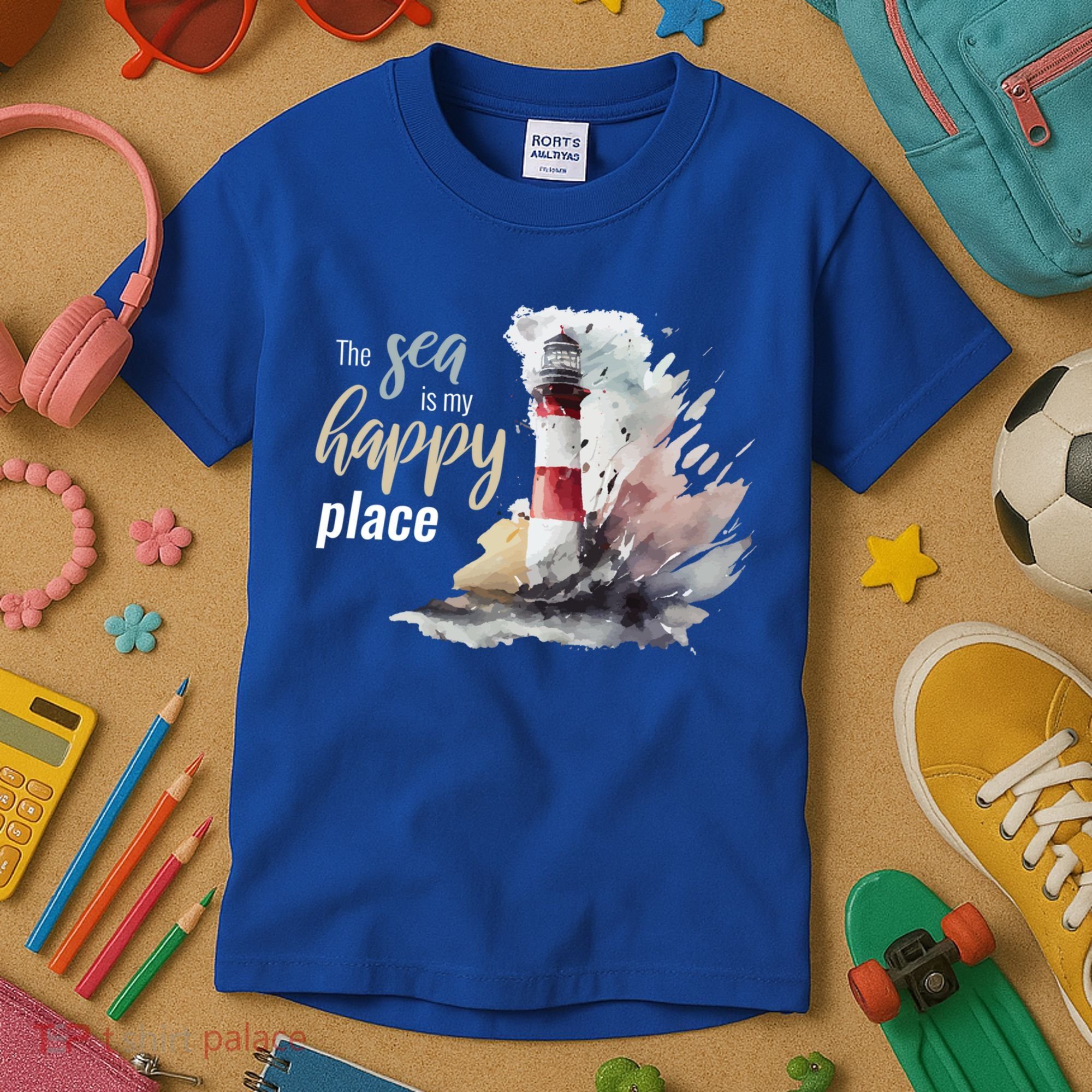 The Sea Is My Happy Place I Beach Lighthouses Coast Summer Cool Gift Kids T-Shirt