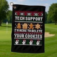Tech Support I Am Here To Delete Your Cookies Funny Ugly Christmas Golf Towel thumb 1