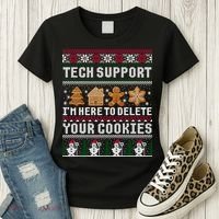 Tech Support I Am Here To Delete Your Cookies Funny Ugly Christmas Women's T-Shirt thumb 3