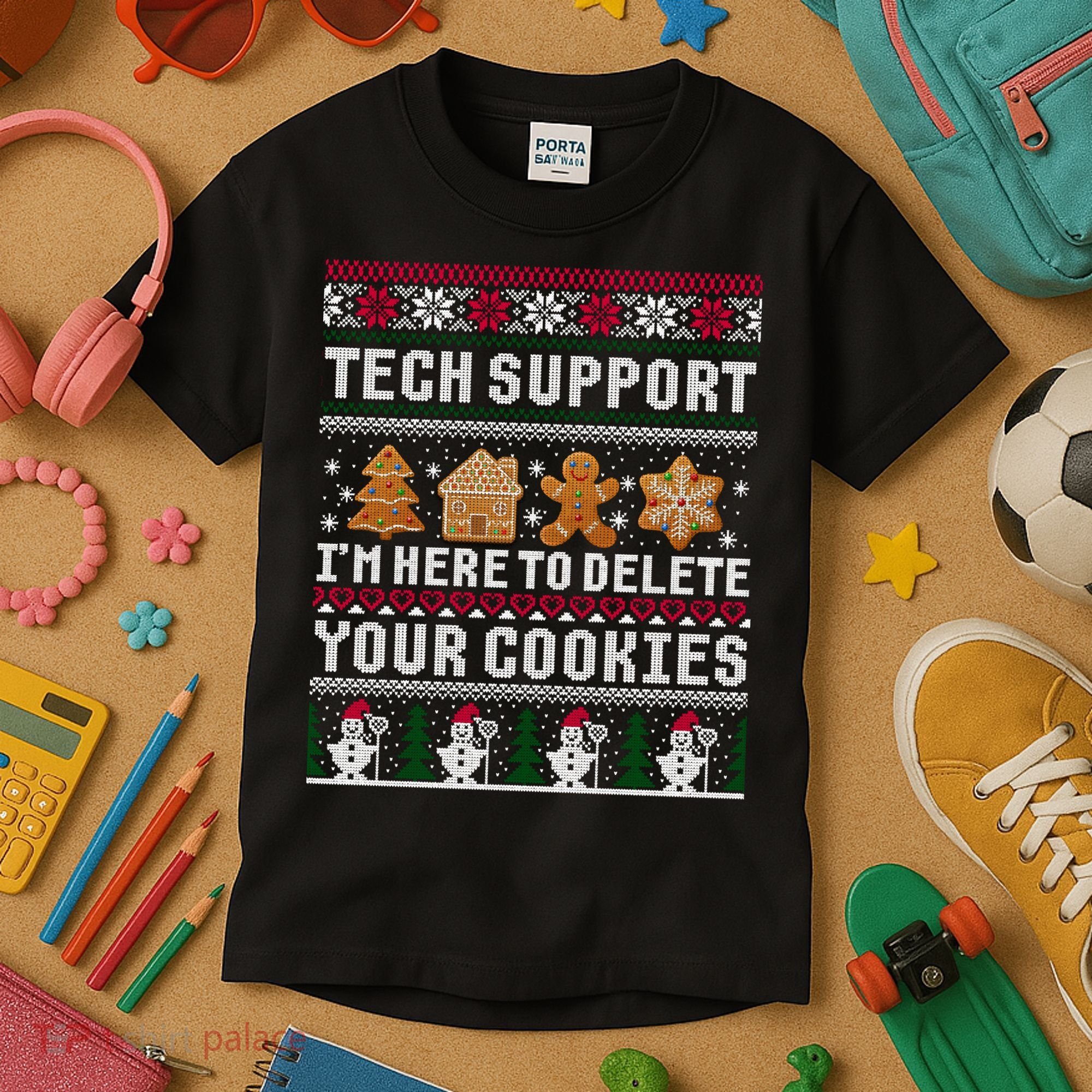 Tech Support I Am Here To Delete Your Cookies Funny Ugly Christmas Kids T-Shirt