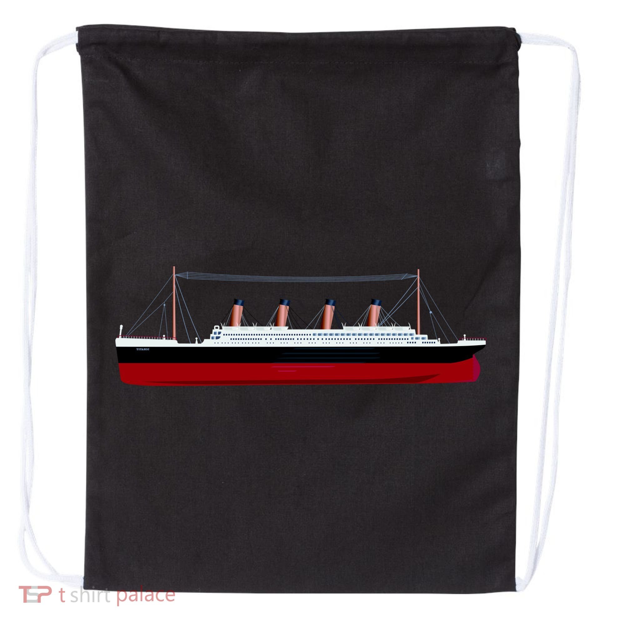 Titanic Ship Illustration Drawstring Bag