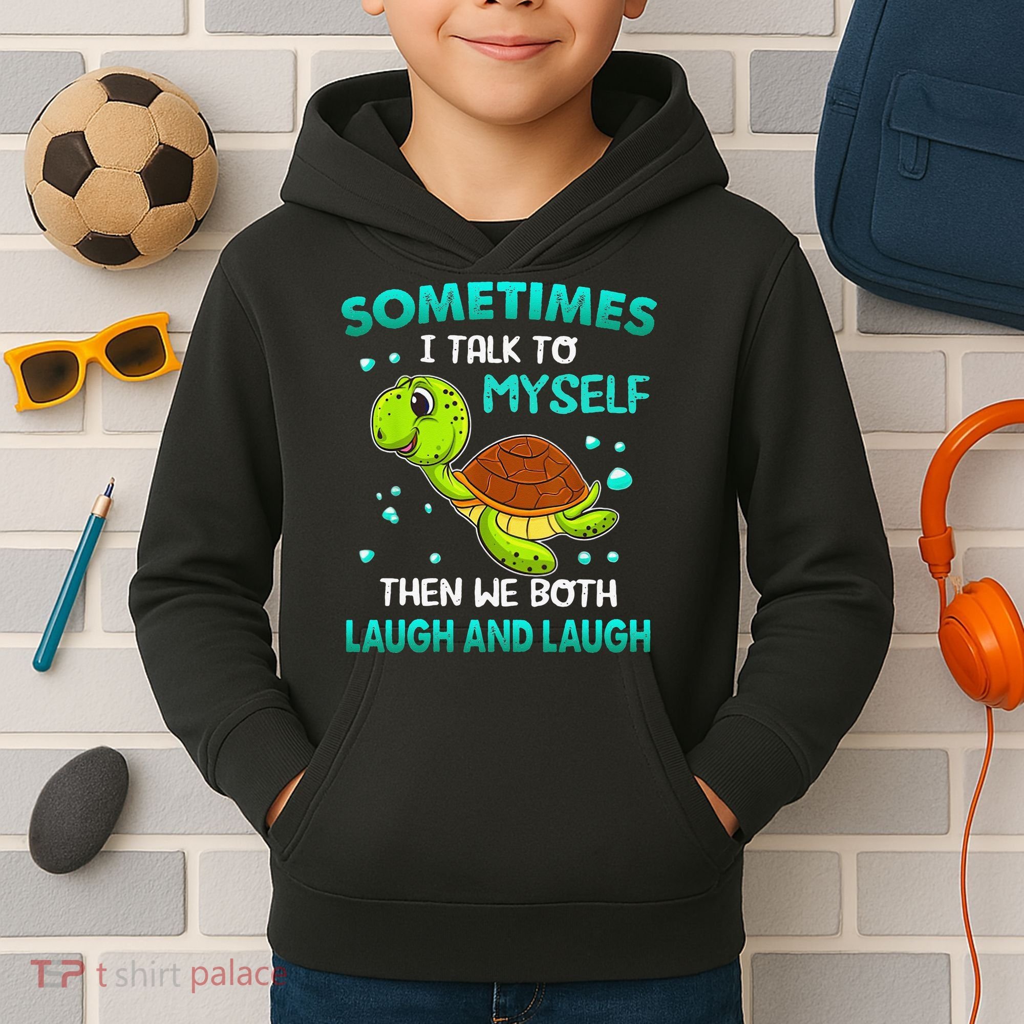 Turtle Sometimes I Talk To Myself Then We Both Laugh Kids Hoodie