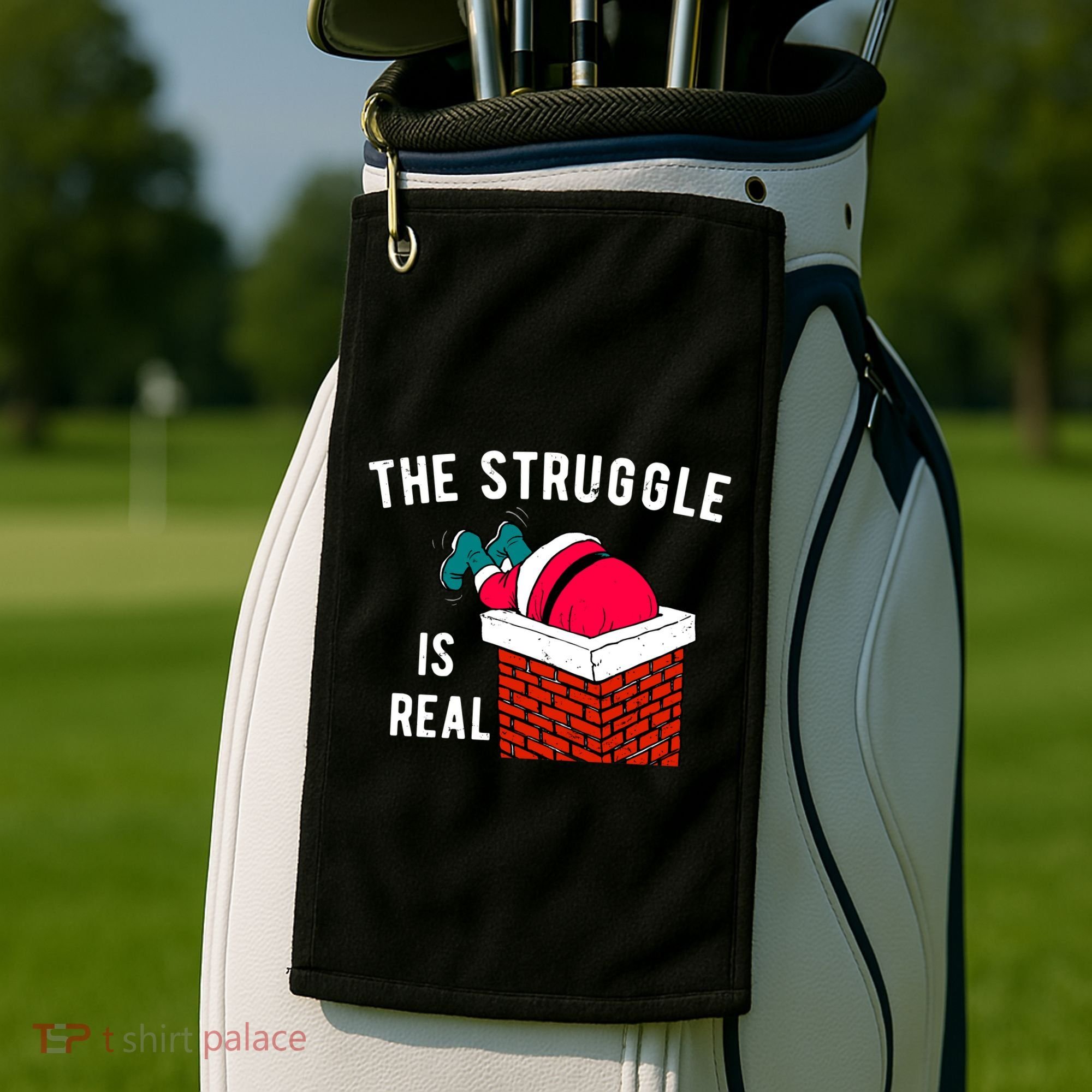 The Struggle Is Real Santa Funny Holiday Golf Towel