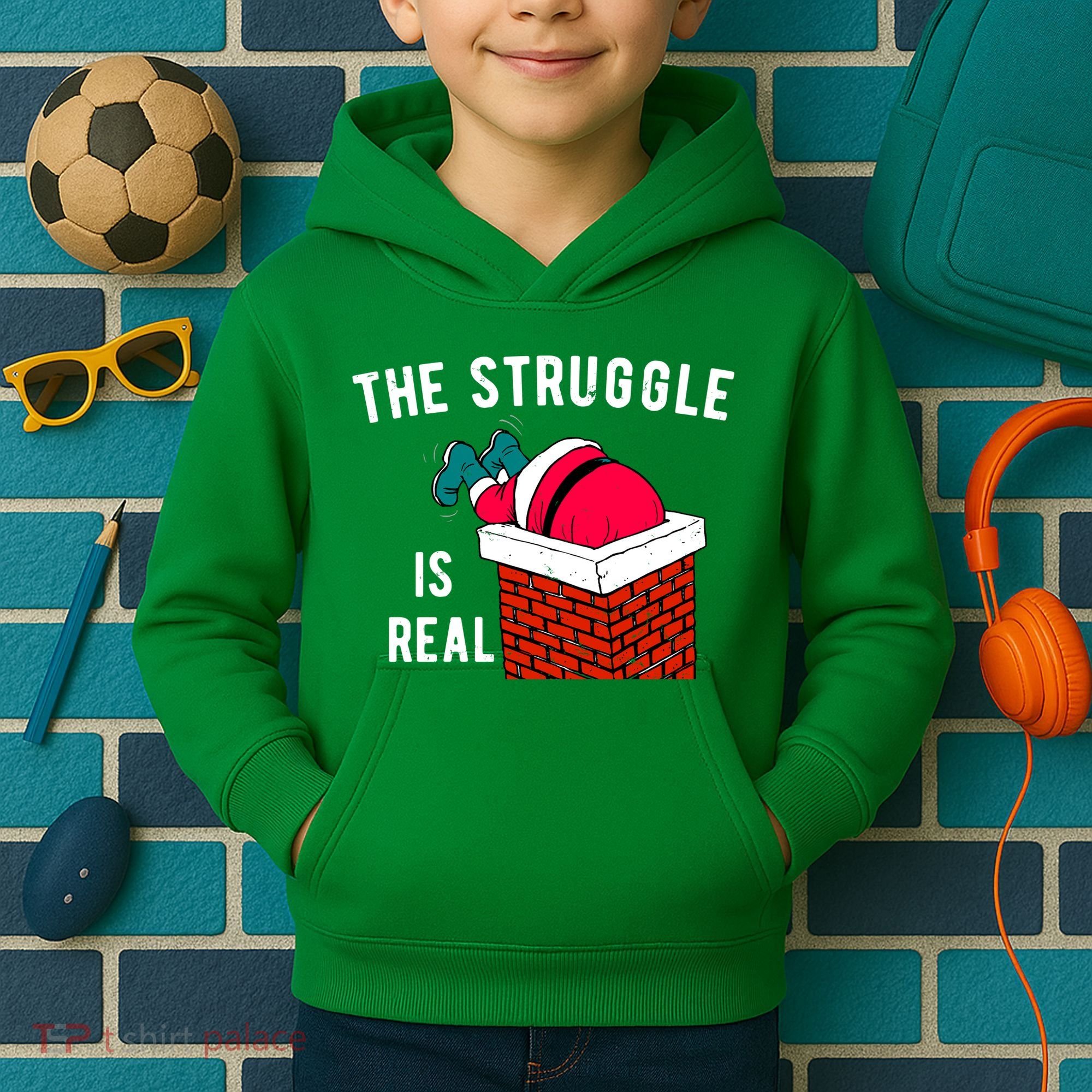 The Struggle Is Real Santa Funny Holiday Kids Hoodie